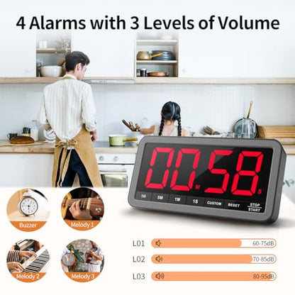 Large 7.8" Digital Timer, Magnetic LED Timer for Kitchen & Classroom | USB-C Rechargeable, Up to 99 Hours Count Up & Countdown Timer with 3 Brightness Levels, 4 Alert Modes and 3 Volume Levels - color: Space Grey