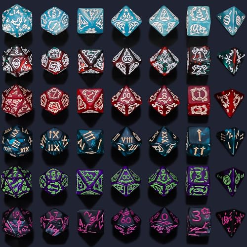 CiaraQ Polyhedral Dice Set - DND Role Playing Dice | Acrylic RPG Dice for Dungeons and Dragons MTG Table Games, Multicolor, 42pcs - color: Red/Green/Blue/Purple/Black/Red & Green