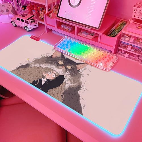 JMIYAV Pink RGB Gaming Mouse Pad 31.5x12 Inch PC XL Large Extended Glowing Led Light Up Desk Pad Non-Slip Rubber Base Computer Cute Mousepad Mat Desk Accessories Gaming Setup Fuzzy Shelter - color: Fuzzy Shelter