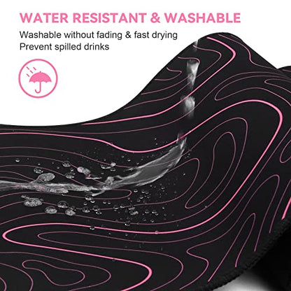 DIGSOM Gaming Mouse Pad, Black with Red Topographic Line, 31.5x11.8in | XL Mouse mat, Smooth surface, Anti-slip rubber base, For keyboard and mouse, For home and office use - color: Red Topographic