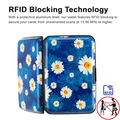 Credit Card Holder, Metal Card Wallet RFID Blocking Mini Slim Aluminum Business Hard Card Case for Women Men (Chamomiles) - color: Chamomiles