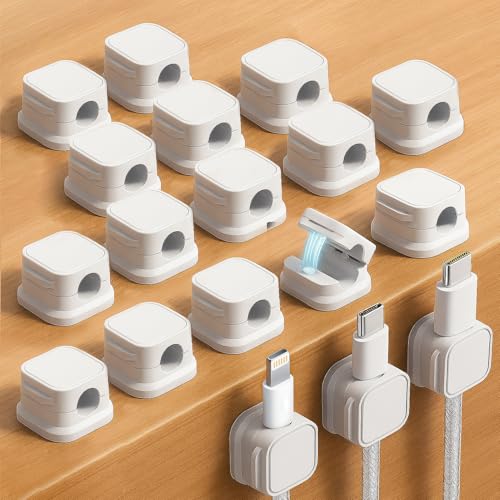 18 Pack Magnetic Cord Organizer, Effortless Cord Management, Computer Cable Organizer, Sticky Cable Clips for Desk and Home -White - color: White