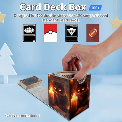 Card Deck Box for MTG Commander,Collectible Trading Storage Box Fits 120+ Single Sleeved Cards Magnetic Case PU Leather for Magic Commander TCG CCG MTG,Candle Cat Fire - color: Candle Cat Fire