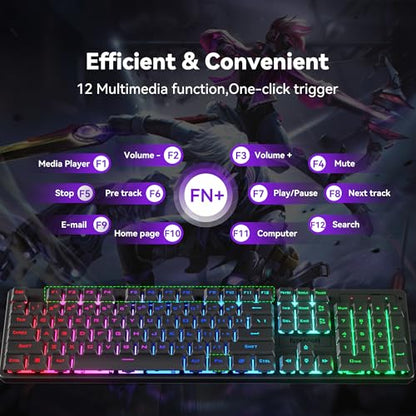 Redragon S107KS Wireless Gaming Keyboard and Mouse, RGB Backlit, 3 Mode (Wired/2.4G/BT), Up to 10,000 DPI Gaming Mouse with Software, Ultra Lightweight 65g, 25 Key Anti-Ghosting Keyboard for PC - color: Black-New