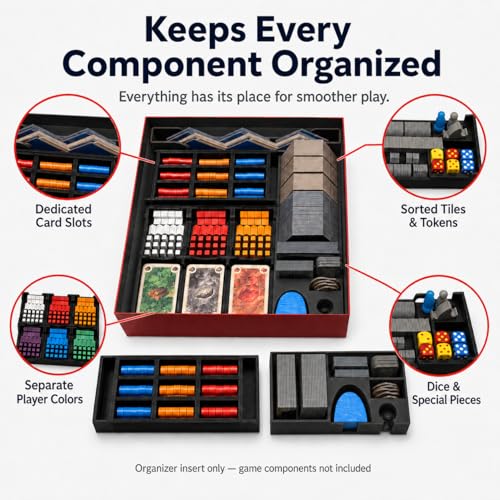 Organizer Insert Compatible with Catan 6th Edition, Seafarers 6e & 5-6 Player Expansions, All-in-One Storage with Removable Trays, Black (Catan 6e, Seafarers 6e & 5-6 Player Expansions)