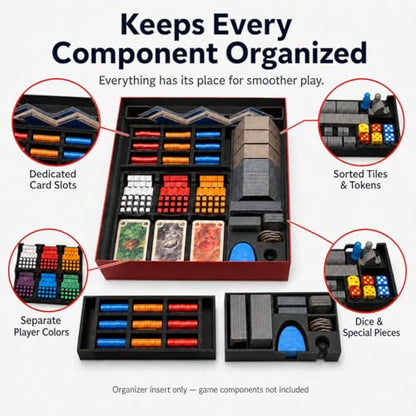Organizer Insert Compatible with Catan 6th Edition, Seafarers 6e & 5-6 Player Expansions, All-in-One Storage with Removable Trays, Black (Catan 6e, Seafarers 6e & 5-6 Player Expansions)