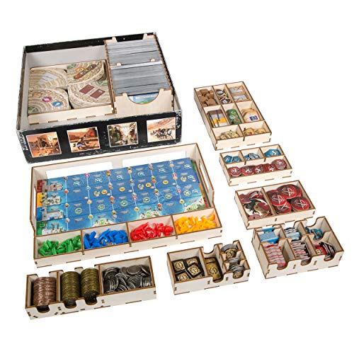 The Broken Token Game Organizer Compatible with 7 Wonders (1st Edition) and Expansions - Wooden Game Organizing Box with Multiple Trays and Dividers