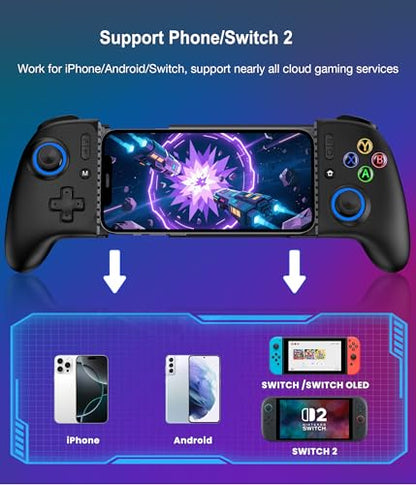 LIFUFUTEE Mobile Gaming Controller for iPhone/Android, Wireless Phone Controller with Hall Joysticks/Triggers, Mobile Controller Support Phone Case for Xbox Game Pass, Steam Link & More, Black