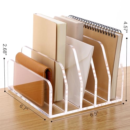 SANRUI Acrylic Bill Letter Organizer Holder for Desk, Clear 5 Compartments | Laddered Mail Sorters, Multifunction Desktop Envelope Folder Racks Document Holders for Office, Home, School - size: 5 Laddered Compartments