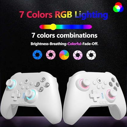 YUYIU Wireless Gaming Controller for PC, Switch, Steam Deck, Android, iOS | Bluetooth Controller with Hall Effect Joystick/RGB/1000Hz/Turbo/Macro/800mAh Battery/6-Axis Gyro/Vibration (White) - color: White