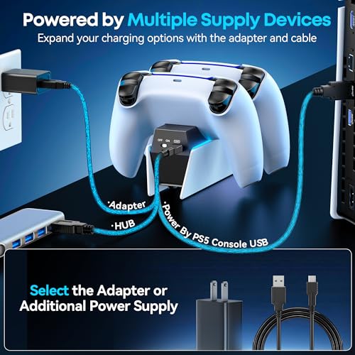 OIVO PS5 Controller Charger with Fast Charging AC Adapter, PS5 Controller Charging Station Stand for PlayStation 5, Docking Station Replacement for PS 5 Accessories Kits - color: Black