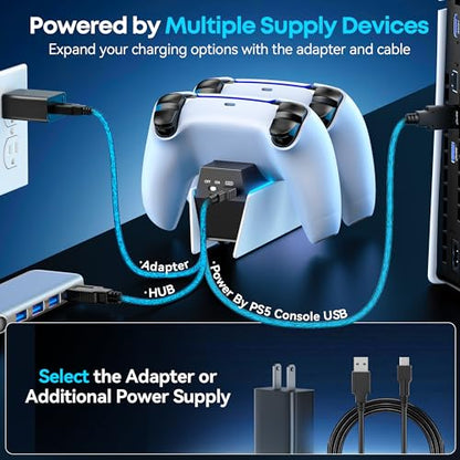 OIVO PS5 Controller Charger with Fast Charging AC Adapter, PS5 Controller Charging Station Stand for PlayStation 5, Docking Station Replacement for PS 5 Accessories Kits - color: Black