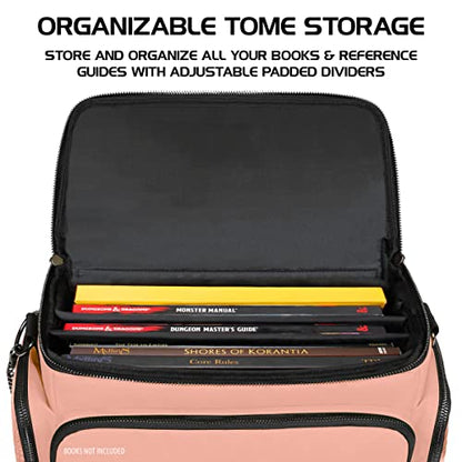 ENHANCE Collector's Edition RPG Adventurer's DnD Bag - Dragon Hide Exterior Travel RPG Bag with Tabletop Miniatures Storage Vault, Mat Holder, DnD Dice & Token Pockets, Fits 4-8 Books (Dragon Pink) - color: Dragon Pink