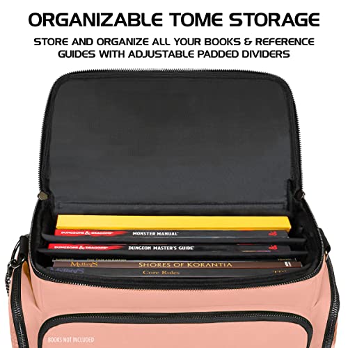 ENHANCE Collector's Edition RPG Adventurer's DnD Bag - Dragon Hide Exterior Travel RPG Bag with Tabletop Miniatures Storage Vault, Mat Holder, DnD Dice & Token Pockets, Fits 4-8 Books (Dragon Pink) - color: Dragon Pink