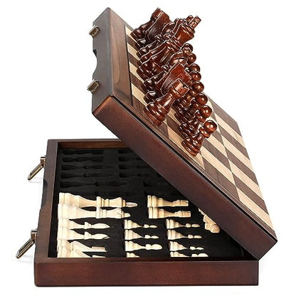 Magnetic Wooden Chess Set for Adults Kids 15'' Chess Board with Handmade Pieces, Folding Portable Travel Unique Chess Sets Game for Tournament Professional Beginner - size: 15 INCHES