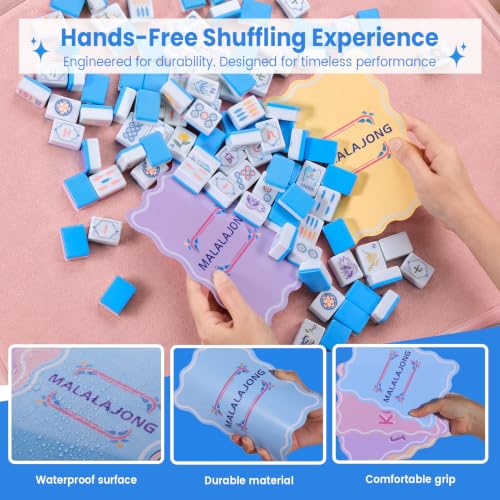 Blue American Mahjong Tile Set, 168 Premium Melamine Tiles | Gift-Ready Set with Storage Bag, Dice, Chips & Accessories for Family Game Nights, Parties, Travel and Vacations - color: Blue