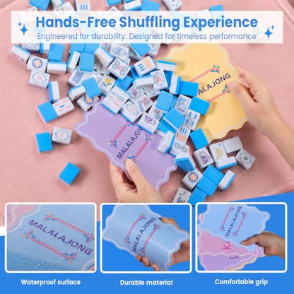 Blue American Mahjong Tile Set, 168 Premium Melamine Tiles | Gift-Ready Set with Storage Bag, Dice, Chips & Accessories for Family Game Nights, Parties, Travel and Vacations - color: Blue