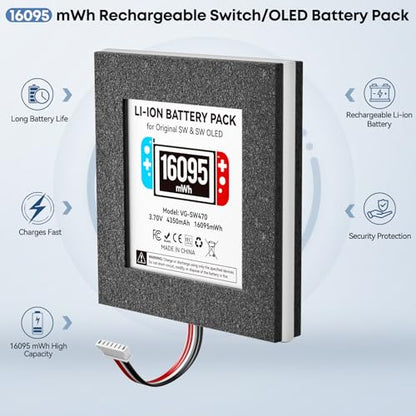 Kosker Switch 1 Battery Replacement Kit Compatible with Nintendo Console HAC-001 & OLED HEG-001, 16095mWh HAC-003 Switch Battery with Extra Repair Tools Kit for Extended Gaming, 1 Pack - style: SW Style
