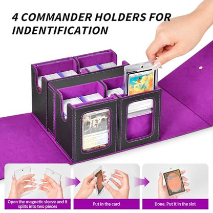 Commander Deck Box for MTG, Trading Card Storage Box Holds 400+ Double-Sleeved Cards, 5 IN 1 Removable Card Case with Dice Tray, Display Window with Magnetic Card Holders for TCG/CCG (Black Purple) - color: 5-IN-1-Black Purple