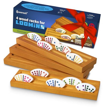 Queensell Loomino Holders – Curved Domino Racks Set of 4 – Loomino Mexican Train Game Accessories – Wooden Domino Trays - size: Loomino Holders