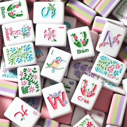 American Mahjong Tiles, Mahjong Travel Set, 160 Pink 4 Layer Mah Jong Game Tiles with Tile Bag, Gift-Ready Storage Box, 4 Dice with Pouch, Western Mah Jongg, Majong - color: Pink