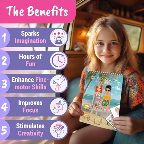 Sticker Dress Up Book for Girls – Summer Holiday Fashion | Activity book teaches fashion design with guides and stickers. Includes dress-up games and creative play. (ages 5 and up.) - color: Sticker Dress Up - Summer Holiday