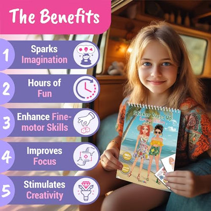 Sticker Dress Up Book for Girls – Summer Holiday Fashion | Activity book teaches fashion design with guides and stickers. Includes dress-up games and creative play. (ages 5 and up.) - color: Sticker Dress Up - Summer Holiday