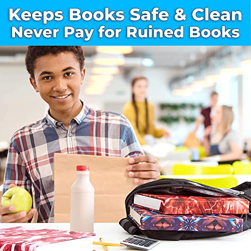 Easy Apply, Reusable Book Covers 4 Pk. Best Jumbo 9x11 Textbook Jacket for Back to School. Stretchable to Fit Most Medium Hardcover Books. Perfect Fun, Washable Designs for Girls, Boys, Kids and Teens - color: Pink, White, Maroon, Yellow