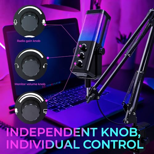 USB Microphone for PC/Gaming，Smart ENC Noise Cancelling & Heart-Shaped Pickup，RGB Lighting & Multi-Knob Control for Streaming/Podcast，with Mic Arm Stand, Black Bracket Style - style: bracket type
