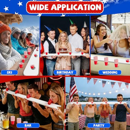 5 Ft Shot Board 4 Person Drinking Shot Ski Rustic Wood Shots Ski Drinking Board with 50 Shots Plastic Glasses 2 Bases for Skis Wedding Vacation Birthday Family Gathering Game Night Gift(White) - color: White