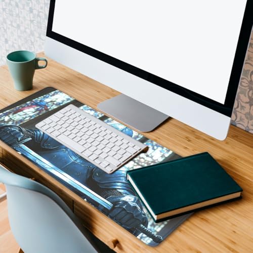 Knight Gaming Mouse Pad Gothic Fantasy Stained Glass Mousepad Extended Large Laptop Keyboard Non-Slip Rubber Base with Stitched Edges Office Computer Keyboard Laptop 31.5x11.8 Inch - color: Knight_12, size: 31.5L x 11.8W inches