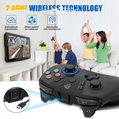 EasySMX 2.4G Wireless Controller for PC,Steam Deck,PS3,Android TV,Black. | Plug and Play,Programmable Buttons,Dual Vibration Motors,Up to 14-Hour Battery Life.