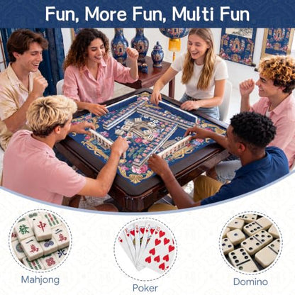 Drydiet Mahjong Mat for Table 31.5 x 31.5 Inch American Mahjong Mat with Carrying Bag, Non-Slip Noise Reduction Table Item for Family Poker Domino Board Game Night & Party Use(Elysium) - style: Elysium