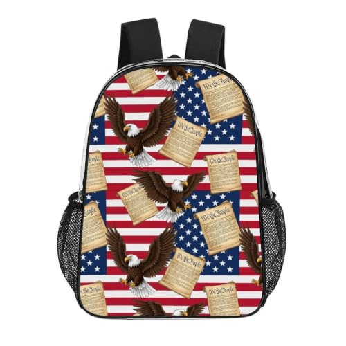 Teddy Bear Printed Clear PVC Backpack Stadium Security Approved | Heavy Duty, American Flag Patriotic USA Bald Eagle And Book Art, See Through Daypack - color: Pattern (835)