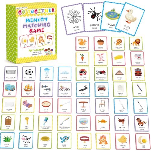 gisgfim 100 PCS Go Together Memory Matching Game Associations Learning Flashcards Educational Vocabulary Sorting Concentration Memory Card for Preschool Ages 3-8 A Fun & Fast Activities Matching Games - style: Go Together