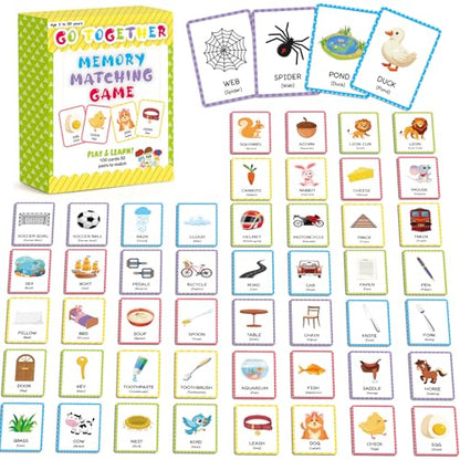 gisgfim 100 PCS Go Together Memory Matching Game Associations Learning Flashcards Educational Vocabulary Sorting Concentration Memory Card for Preschool Ages 3-8 A Fun & Fast Activities Matching Games - style: Go Together