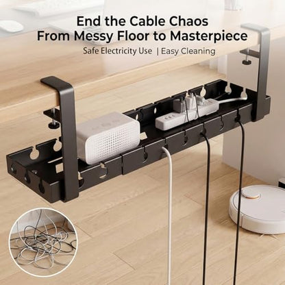 Under Desk Cable Management Tray, 16-29" Adjustable Metal Cord Rack | 【Heavy-Duty 11lbs Capacity】Easy install under desk cord organizer fits power strips & routers. Perfect for home office setups