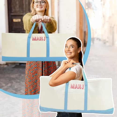 Mahjong Bag for Tiles and Racks Empty American Mahjong Tiles Carrying Tote 31.5 x 12 x 4 Inches Canvas Tile Games Accessories Gifts for Card Pushers Rack Mat Carrying (Case Only) (Blue) - color: Blue
