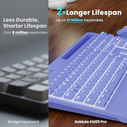 Purple Keyboard and Mouse Wireless Combo, 4000mAh Rechargeable Backlit Quiet Keyboards mice Set, USB Ergonomic Key Board with Wrist Rest & Phone Holder for PC, Mac, Windows, Natural Soft Typing - color: Purple