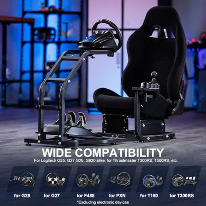 Marada Racing Simulator Cockpit with Black Gaming Seat Fit for Logitech G29 G920, for Thrustmaster T300RS T150, for Fanatec, Adjustable Car Driving Stand,Not Included Steering Wheel, Pedal & Shifter