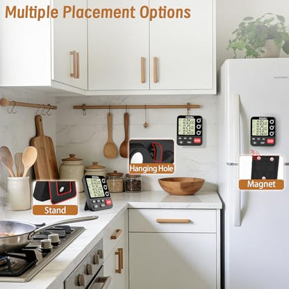 Digital Dual Triple Kitchen Timer, 3-Channel Magnetic Countdown Timer for Cooking, Large Display Stopwatch Multi Food Classroom Timer Loud Alarm for Seniors Teachers Battery Included (Black) - size: YS318 Black