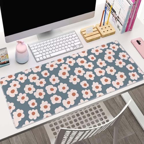 Gaming Mouse Pad, Large Mouse Pads for Women, Non-Slip Rubber Base Mousepad, Keyboard Mouse Mat, Desk Pad with Stitched Edges, 31.5x11.8inch Daisy Floral Pattern - color: Daisy Floral Pattern
