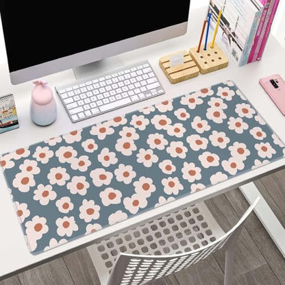 Gaming Mouse Pad, Large Mouse Pads for Women, Non-Slip Rubber Base Mousepad, Keyboard Mouse Mat, Desk Pad with Stitched Edges, 31.5x11.8inch Daisy Floral Pattern - color: Daisy Floral Pattern