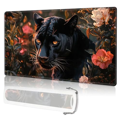 for MTG Playmat TCG Card Game Mat with Stitched Edges,Board Game Mats Non-Slip Waterproof Rubber Base 24 x 14 inch for CCG RPG DTCG Trading Card,Black Panther Flowers - color: Black Panther Flowers