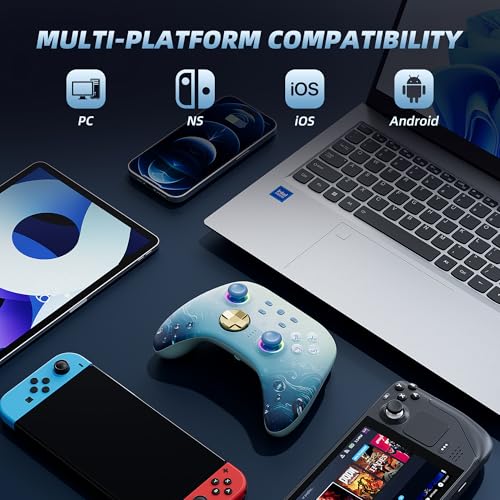 Mytrix Wireless Switch Pro Controllers with Charging Dock, Bluetooth Controller for Nintendo Switch/Lite/OLED with Hall Effect Joysticks & Trigger, Compatible with PC/iOS/Android/Steam (Aqua Blue) - color: Blue