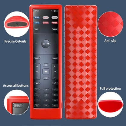 2PACK Case Cover for VIZIO XRT136 / XRT140 Smart TV Remote Control Silicone Skin Sleeve with Lanyard Black Red - color: Non-glow Black and Red