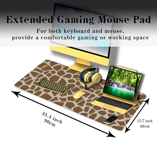 Office Desk Mat Yellow, Large Mouse Pads Gaming, Waterproof Non-Slip Rubber Base, 35.4" X 15.7" for Work/Game/Office/Home Cartoon Spots Fur Animal Africa - color: Giraffe Skin
