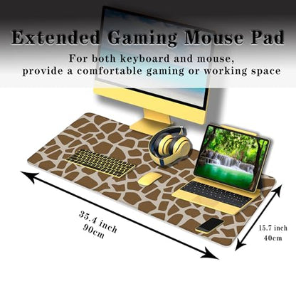 Office Desk Mat Yellow, Large Mouse Pads Gaming, Waterproof Non-Slip Rubber Base, 35.4" X 15.7" for Work/Game/Office/Home Cartoon Spots Fur Animal Africa - color: Giraffe Skin