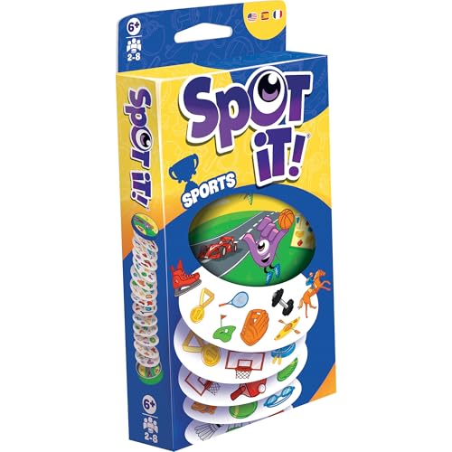 Spot It! Sports Card Game (Eco-Blister) | Fast-Paced Matching Featuring 5 Mini-Games, Travel-Friendly Family Fun for Kids & Adults, Ages 6+, 2-8 Players, 15 Mins
