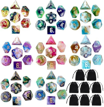 56 Pcs Polyhedral DND Dice Set with 8 Velvet Storage Bags | 7 dice per set, ideal for DND, RPG, MTG tabletop role-playing games